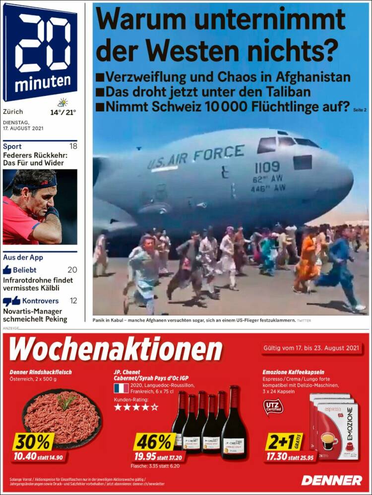 Portada de 20Minuten - Zürich (Suiza)