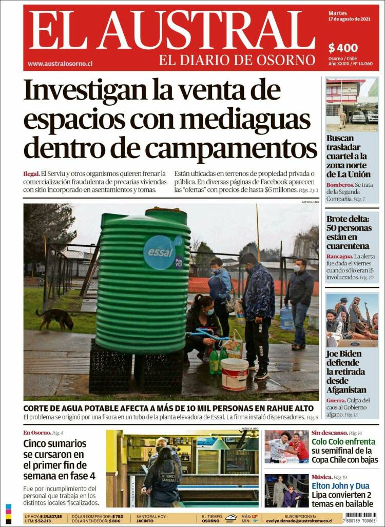 Portada de El Austral de Osorno (Chile)