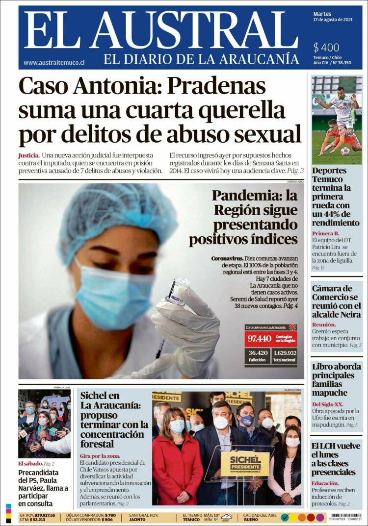 Portada de El Austral de Temuco (Chile)