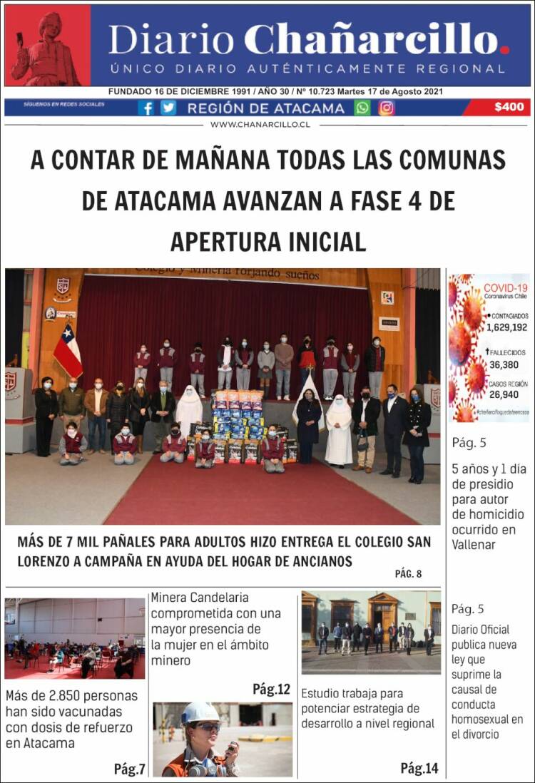 Portada de Diario Chañarcillo (Chile)