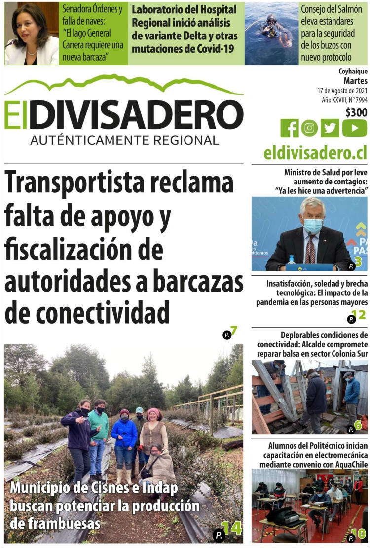Portada de Diario El Divisadero (Chile)