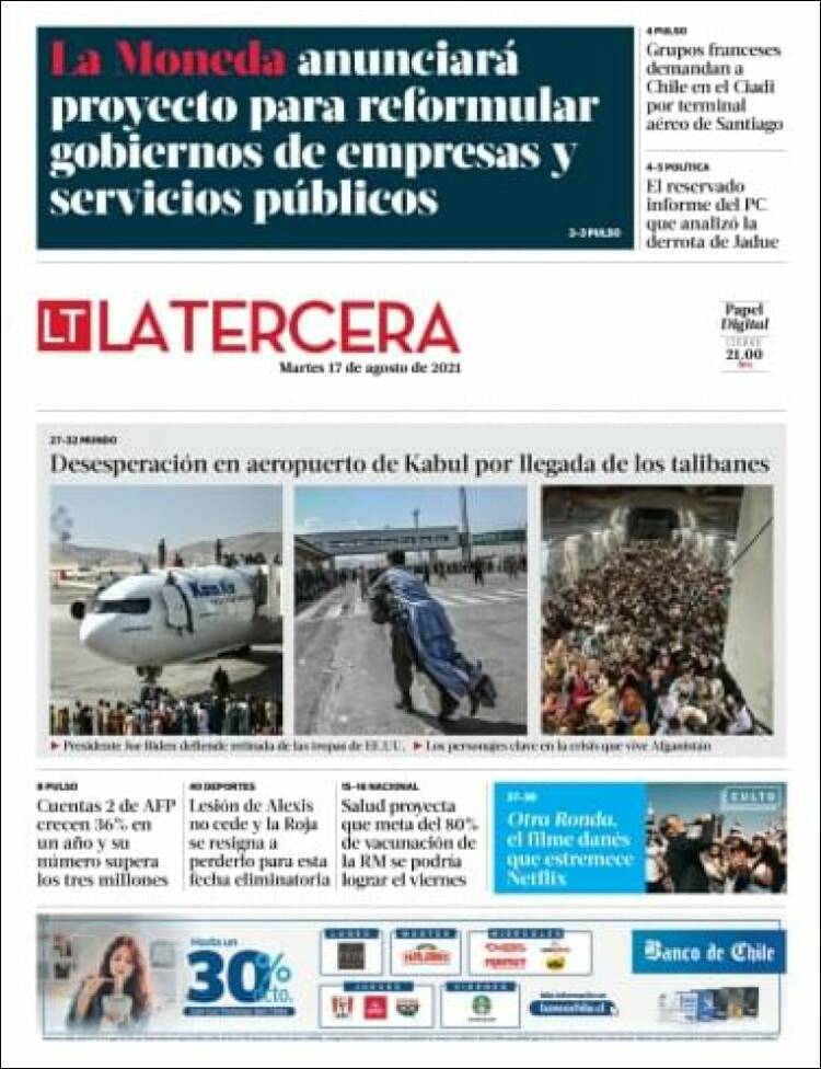 Portada de La Tercera (Chile)