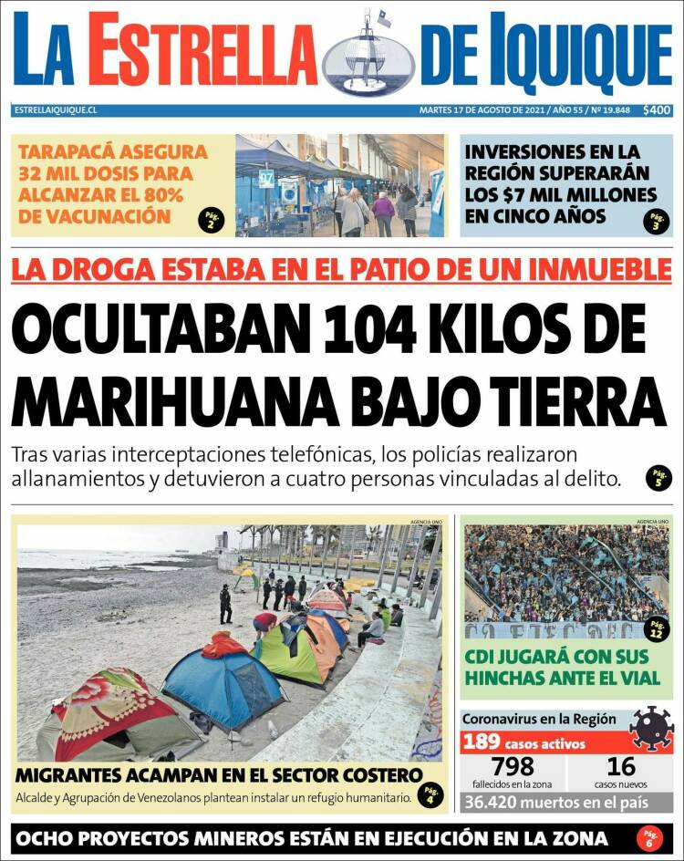Portada de La Estrella de Iquique (Chile)