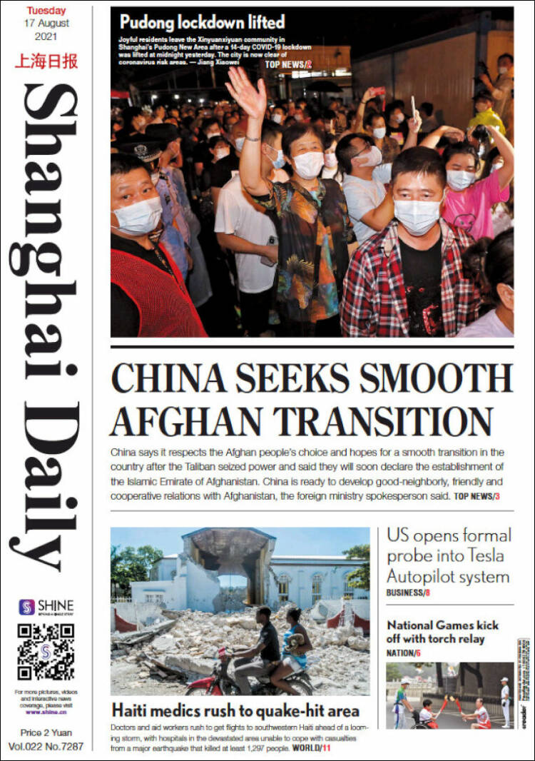 Portada de Shanghai Daily (China)