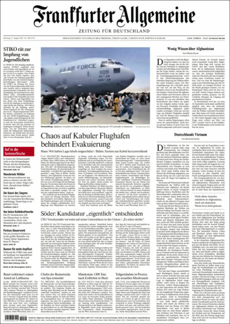 Portada de Frankfurter Allgemeine (Alemania)