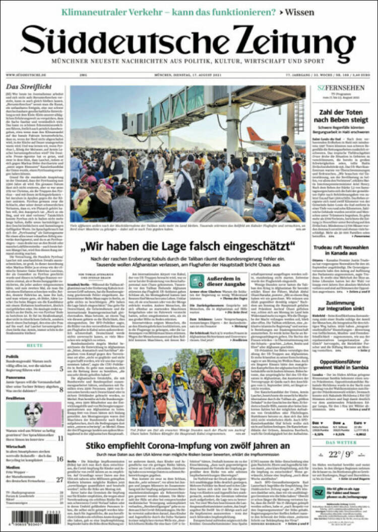 Portada de Sueddeutsche (Alemania)
