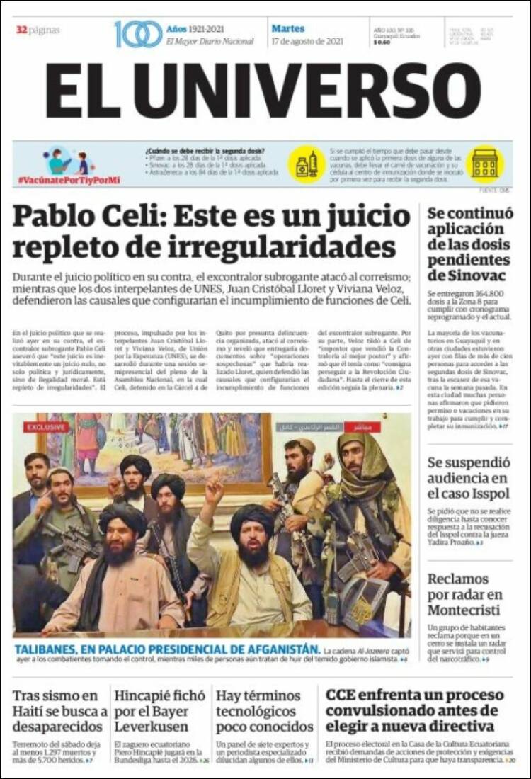 Portada de El Universo - Ecuador (Ecuador)