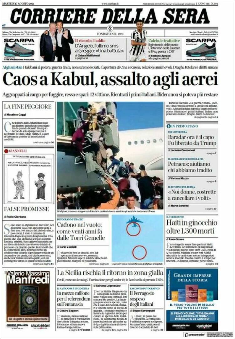 Portada de Corriere della Sera (Italia)
