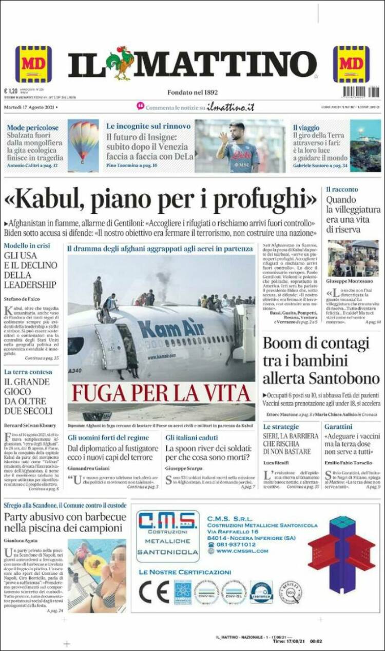 Portada de Il Mattino (Italia)