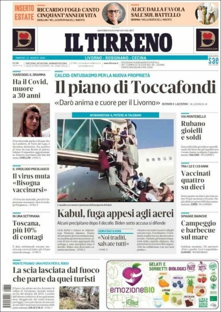 Portada de Il Tirreno (Italia)