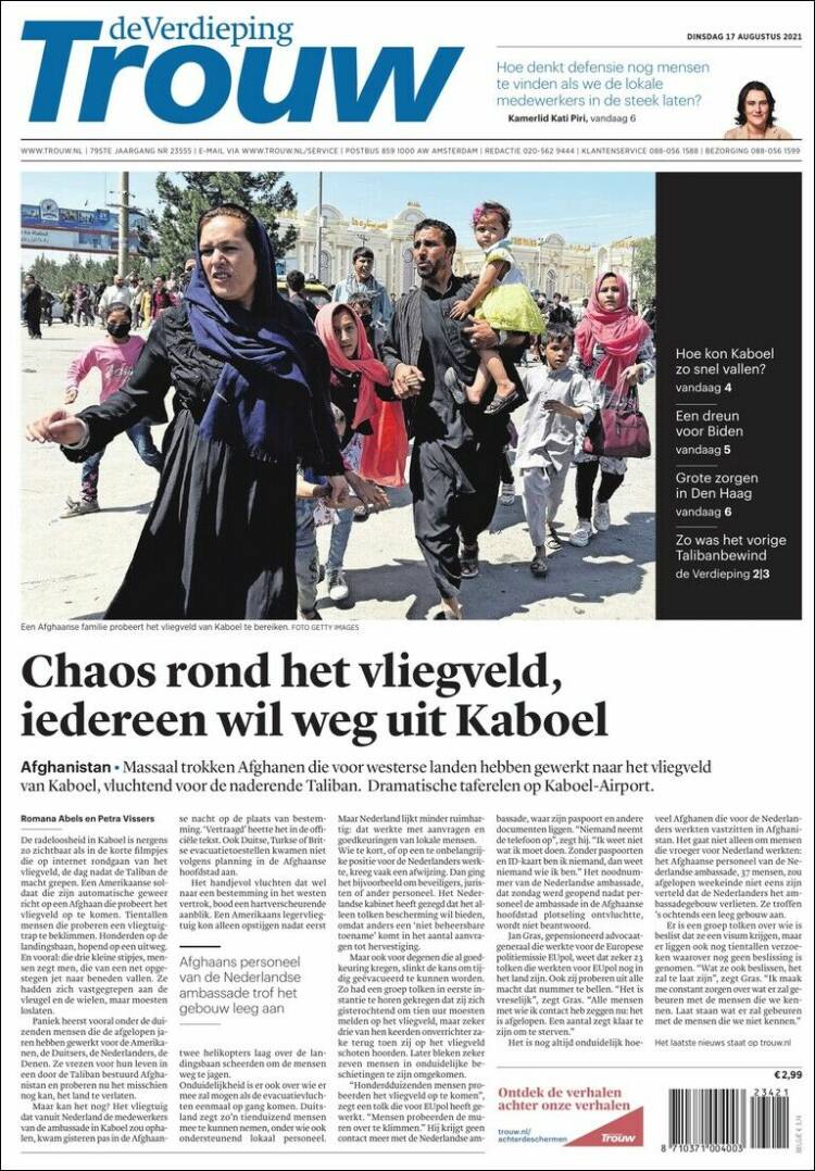 Portada de Trouw (Pa&iacute;ses Bajos)