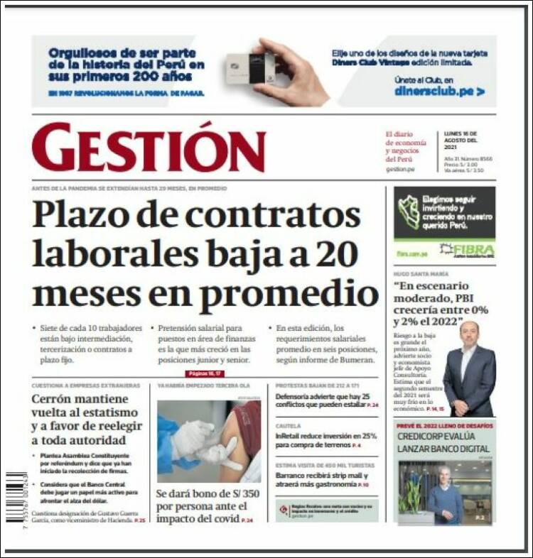 Portada de Diario Gestión (Per&uacute;)