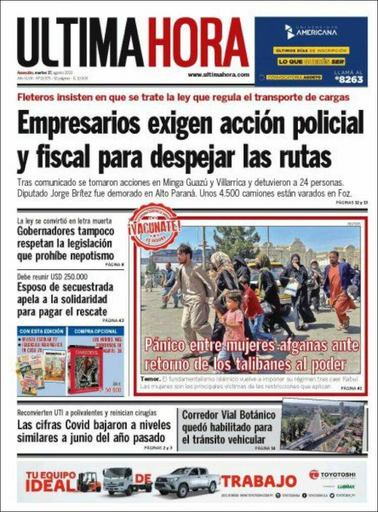 Portada de Última Hora (Paraguay)