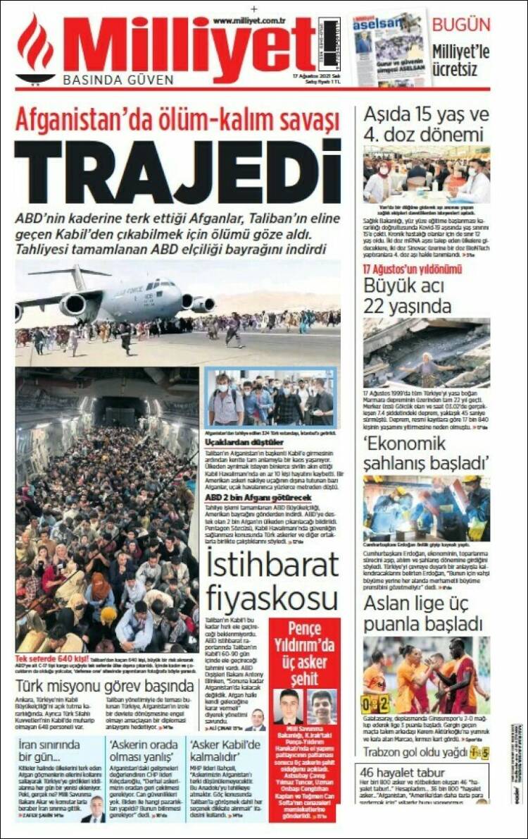 Portada de Milliyet (Turqu&iacute;a)