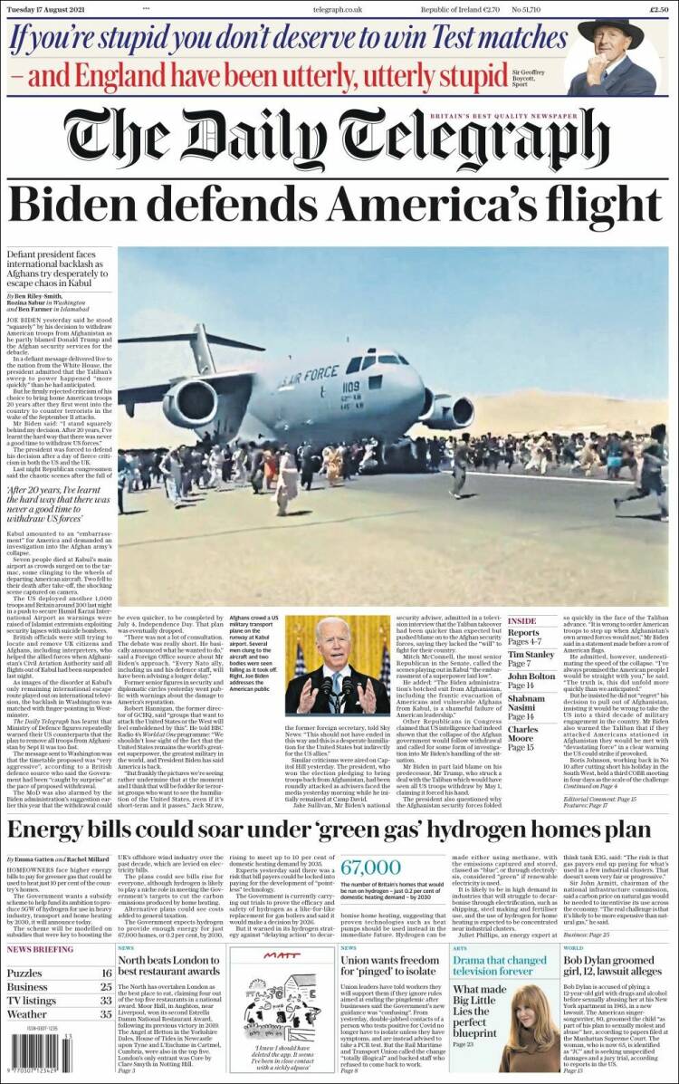 Portada de Daily Telegraph (Reino Unido)