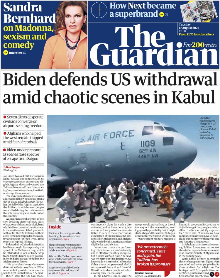 Portada de The Guardian (Reino Unido)