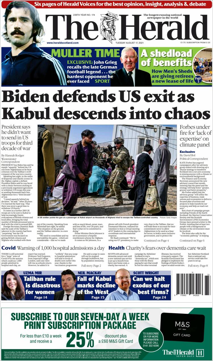 Portada de The Herald (Reino Unido)