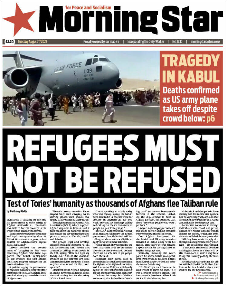 Portada de Morning Star (Reino Unido)