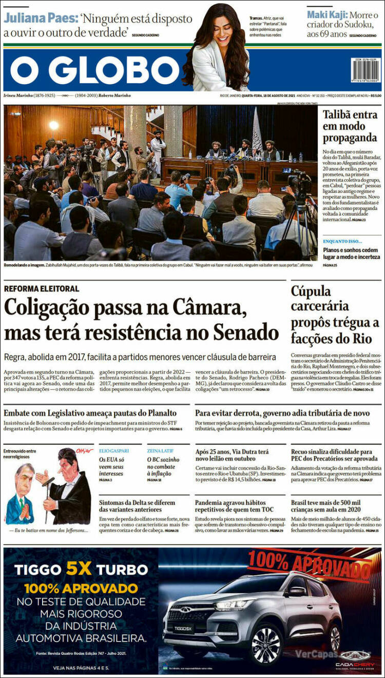 Portada de O Globo (Brasil)