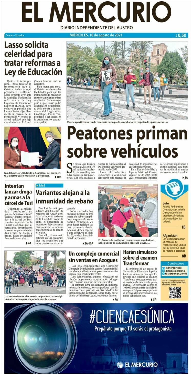 Portada de Diario El Mercurio (Ecuador)