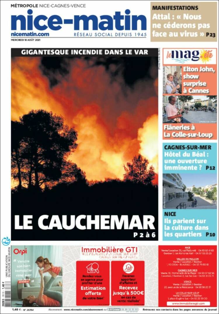 Portada de Nice-Matin (Francia)