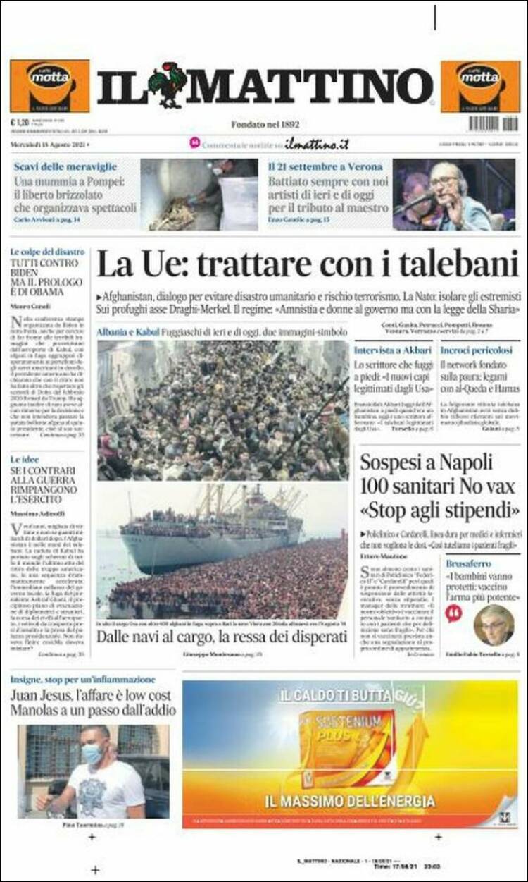 Portada de Il Mattino (Italia)