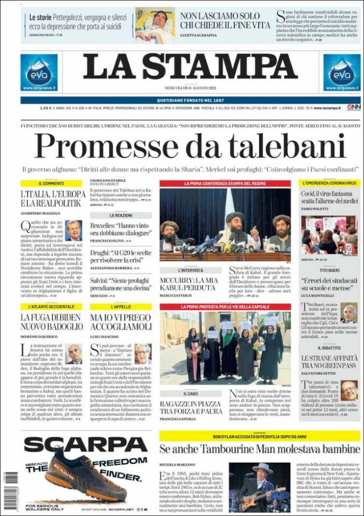Portada de La Stampa (Italia)