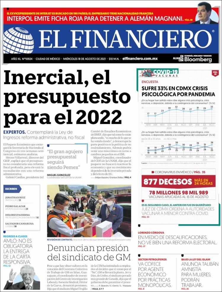 Portada de El Financiero (M&eacute;xico)
