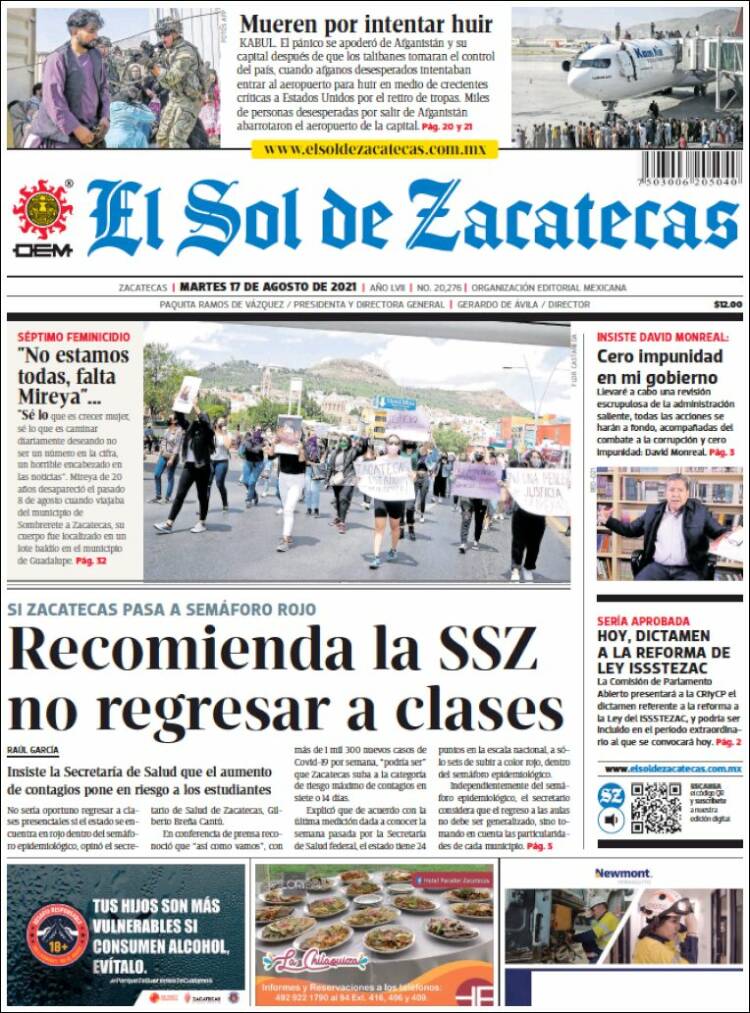 Portada de El Sol de Zacatecas (M&eacute;xico)