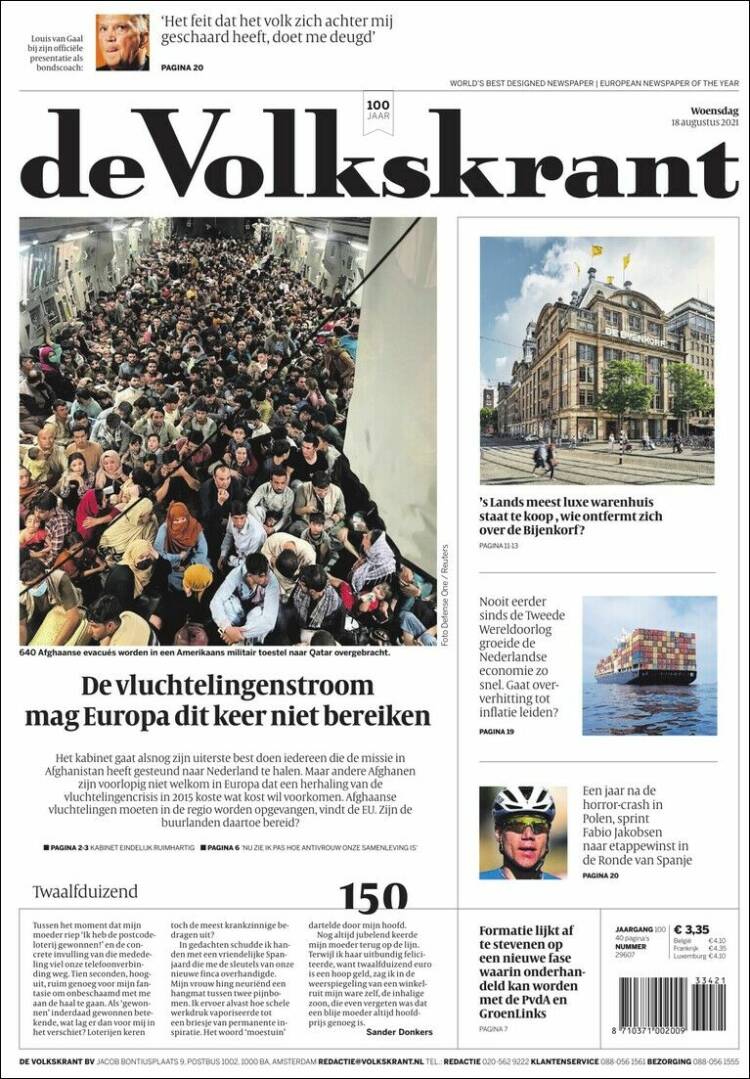 Portada de De Volkskrant (Pa&iacute;ses Bajos)