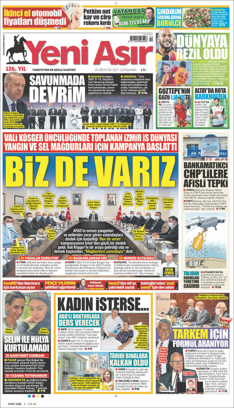 Portada de Yeni Asır (Turqu&iacute;a)