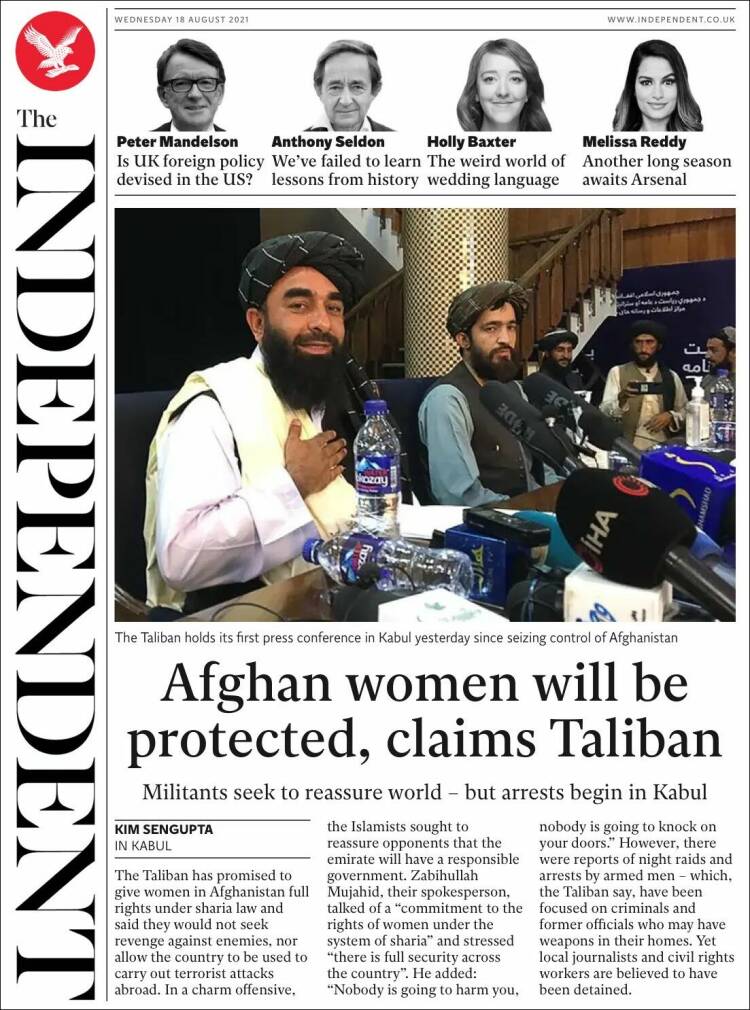 Portada de The Independent (Reino Unido)