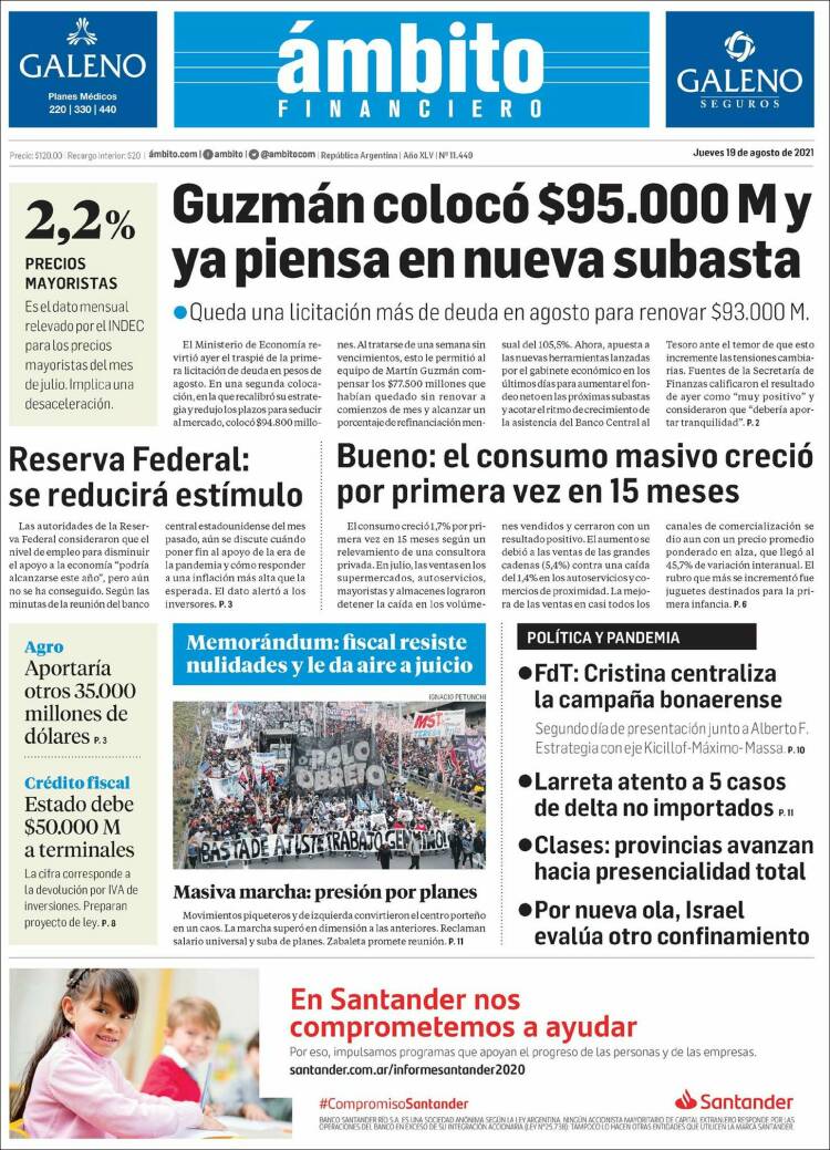 Portada de Diario Ambito Financiero (Argentina)