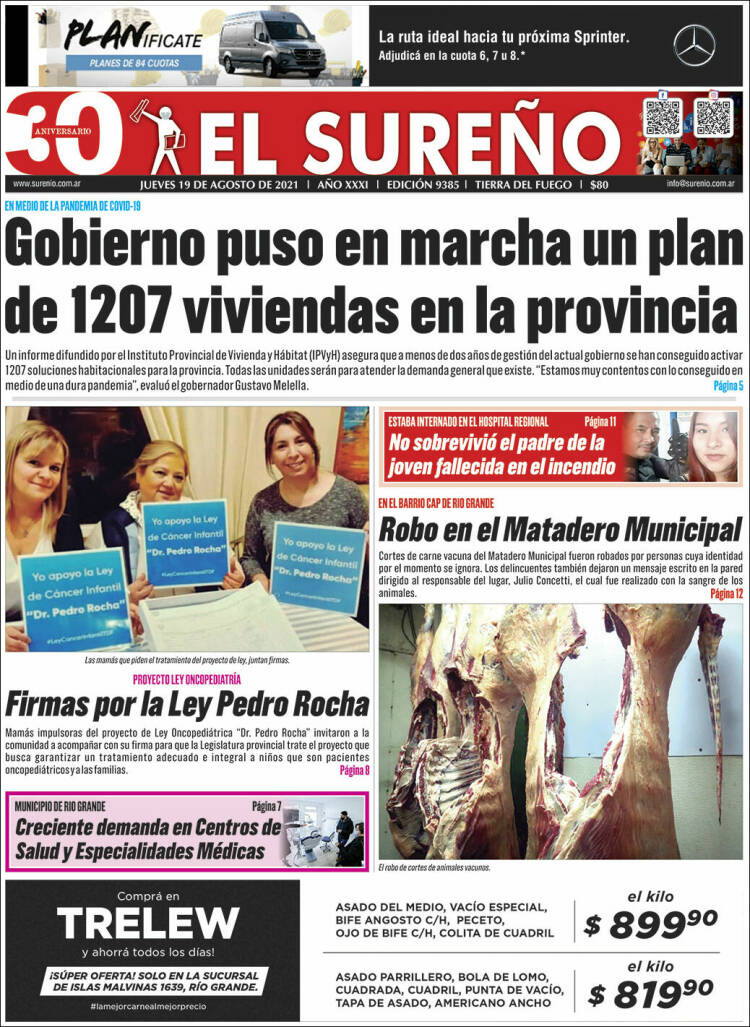 Portada de Diario El Sureño (Argentina)