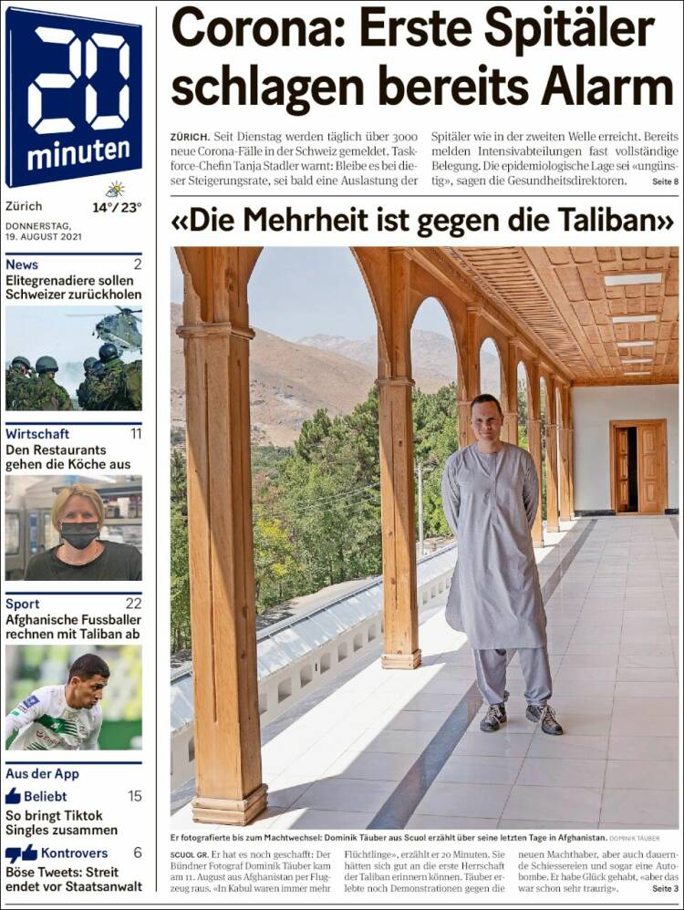 Portada de 20Minuten - Zürich (Suiza)