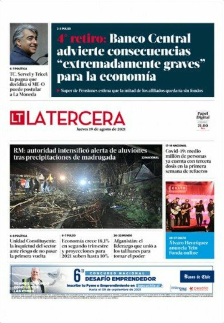 Portada de La Tercera (Chile)