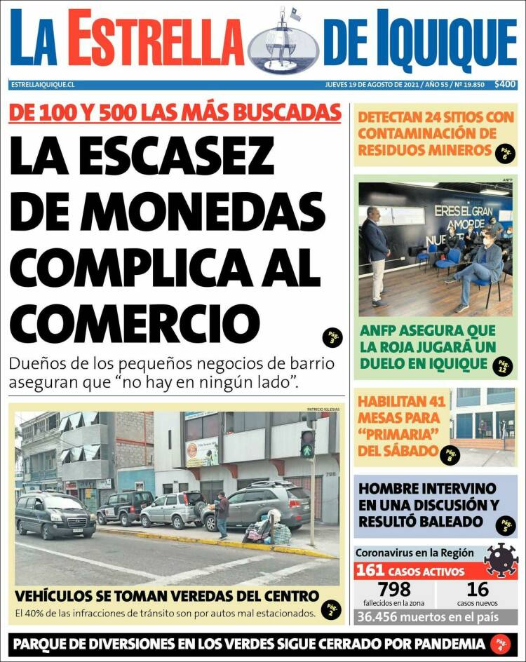 Portada de La Estrella de Iquique (Chile)