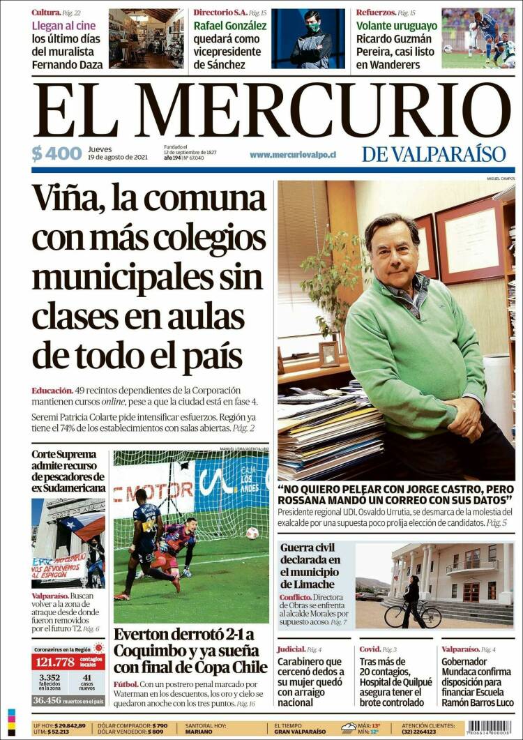 Portada de Mercurio de Valparaiso (Chile)