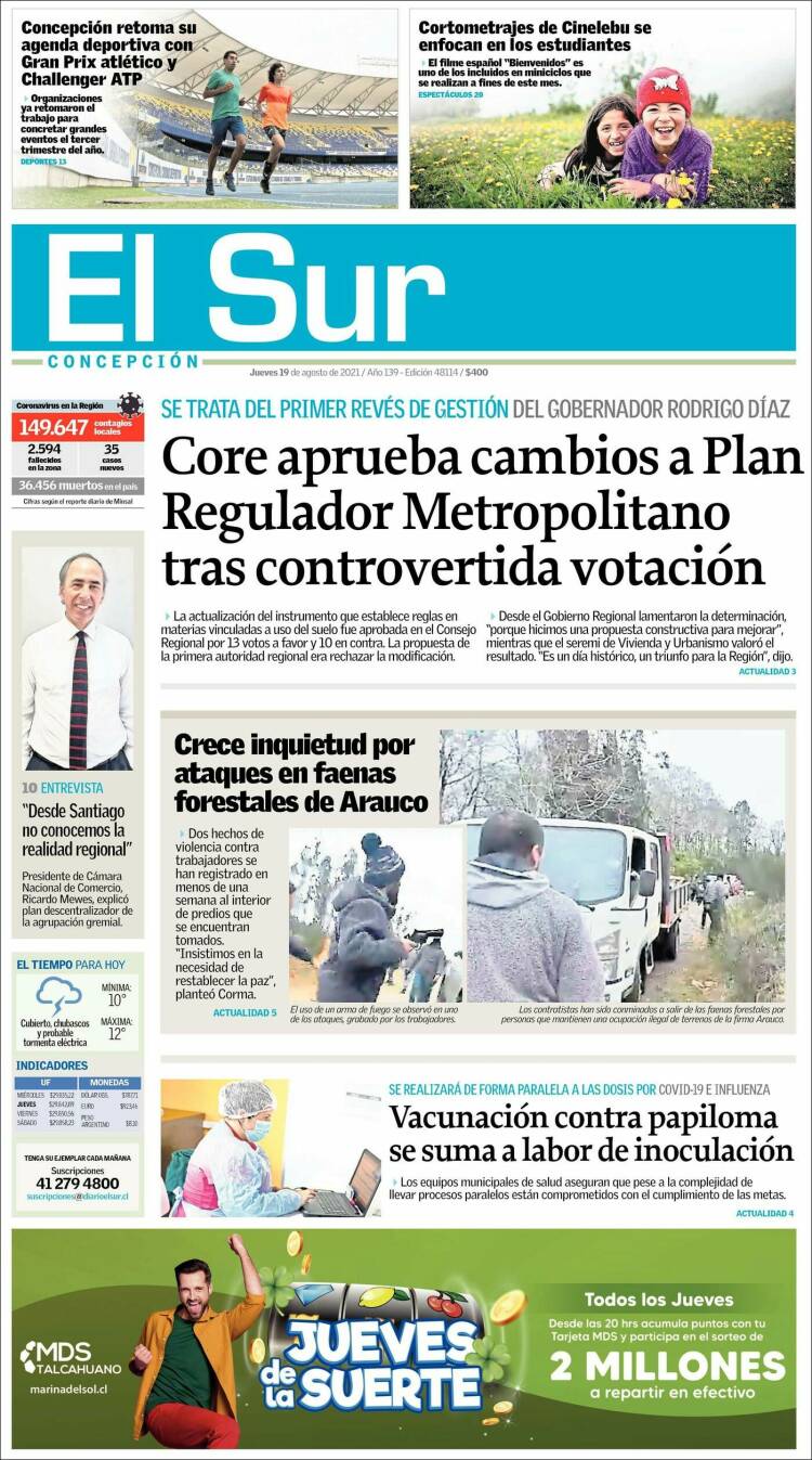 Portada de El Sur (Chile)