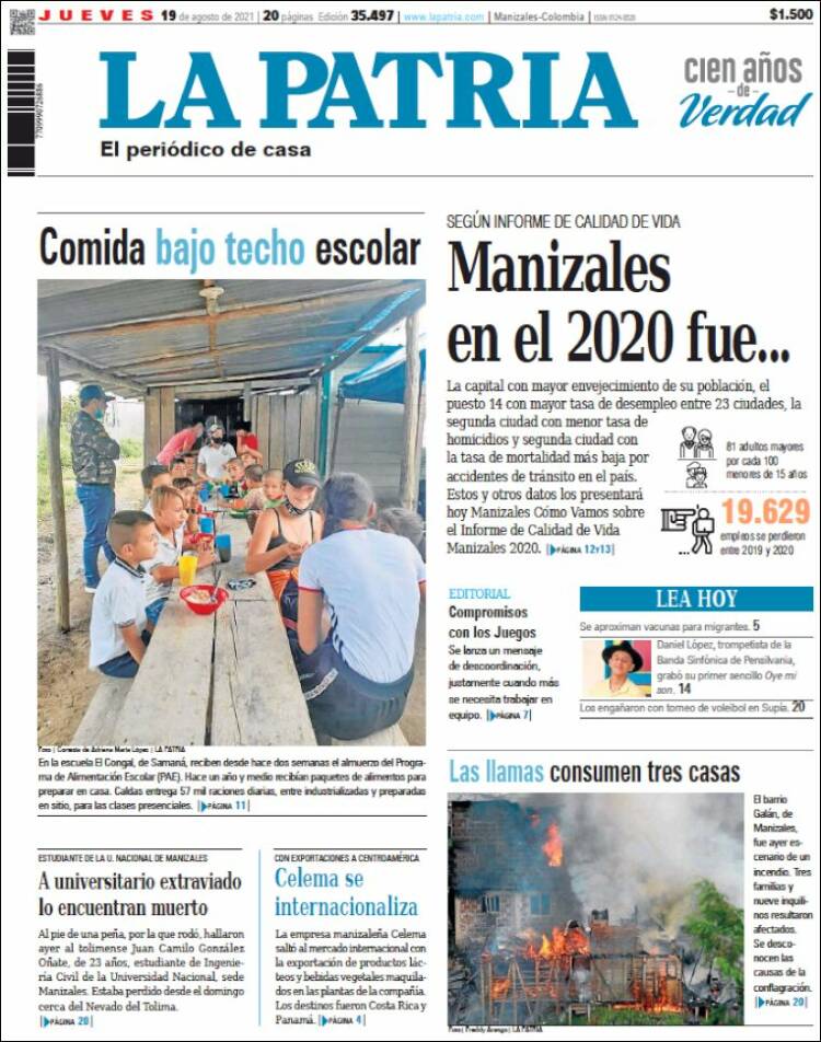 Portada de La Patria (Colombia)