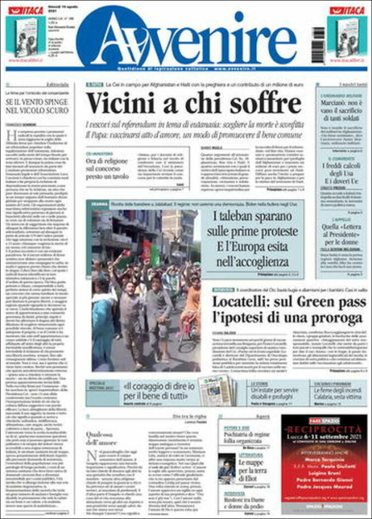 Portada de Avvenire (Italia)