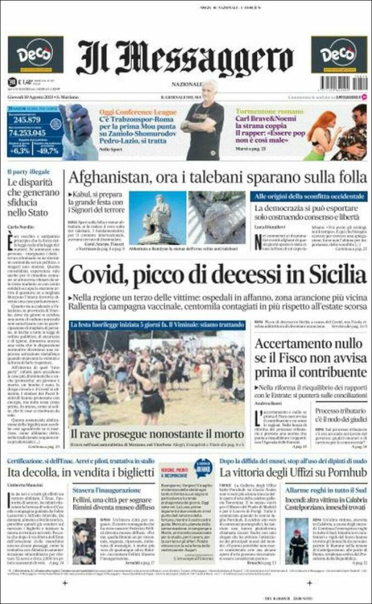 Portada de Il Messaggero (Italia)
