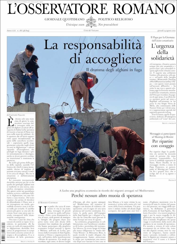 Portada de L'Osservatore Romano (Italia)