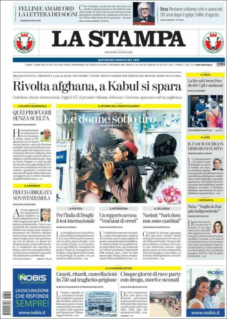 Portada de La Stampa (Italia)