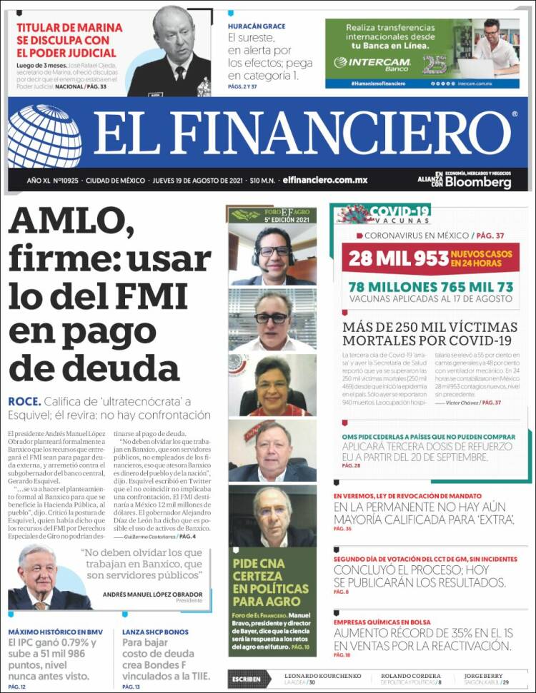 Portada de El Financiero (M&eacute;xico)