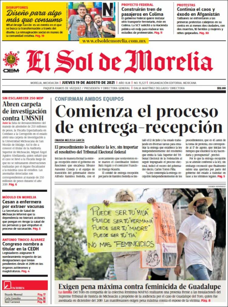 Portada de El Sol de Morelia (M&eacute;xico)