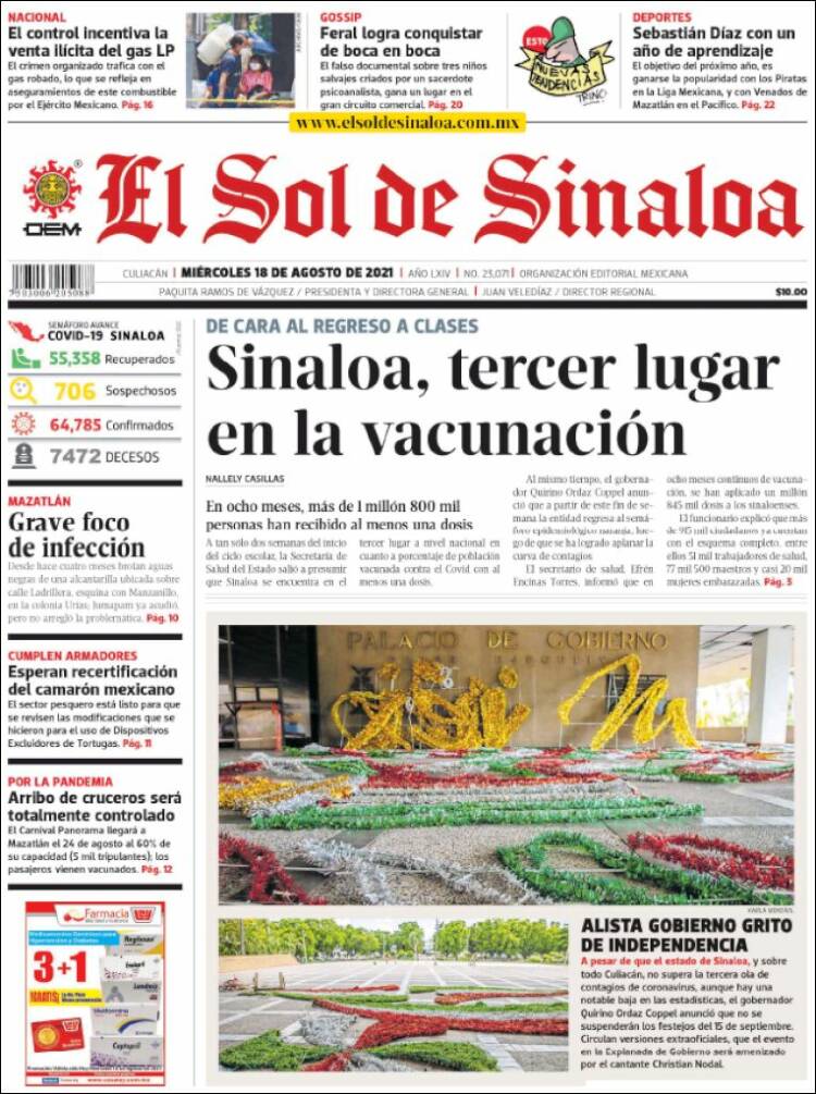 Portada de El Sol de Sinaloa (M&eacute;xico)