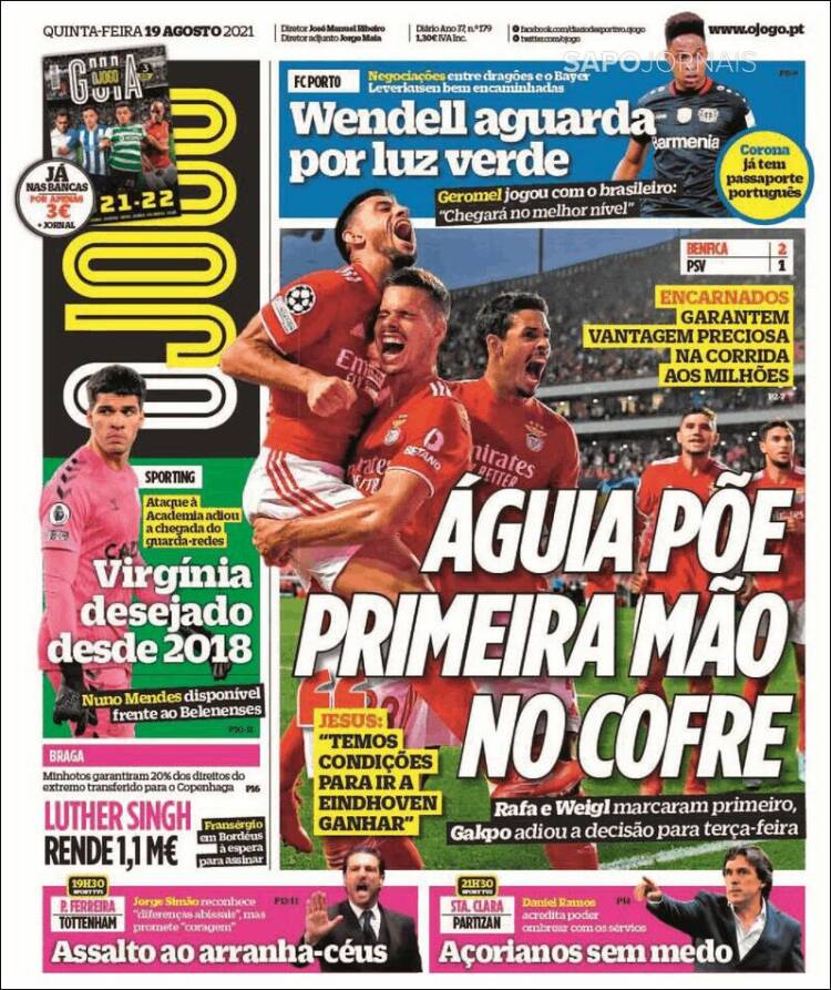 Portada de O Jogo (Portugal)