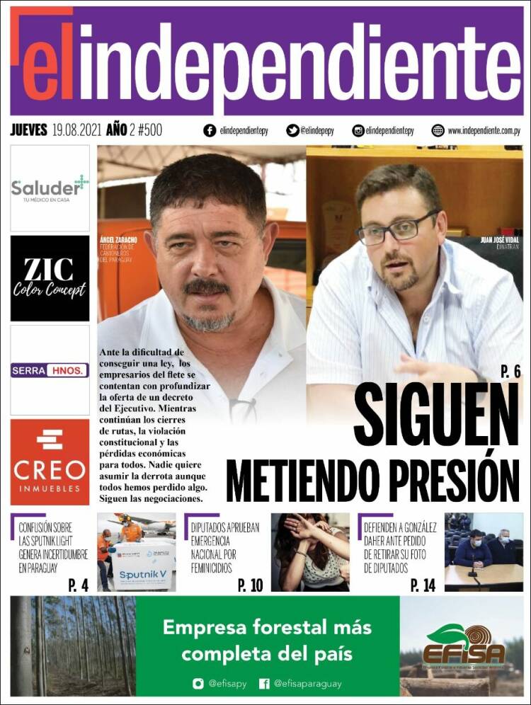 Portada de El Independiente (Paraguay)