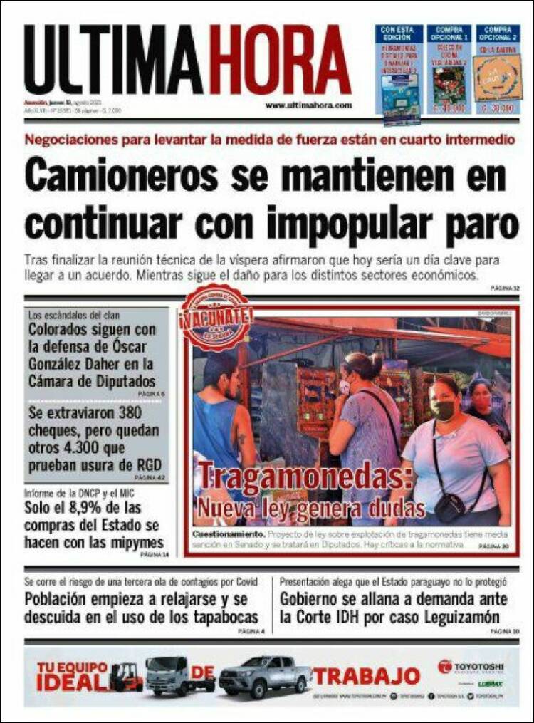 Portada de Última Hora (Paraguay)